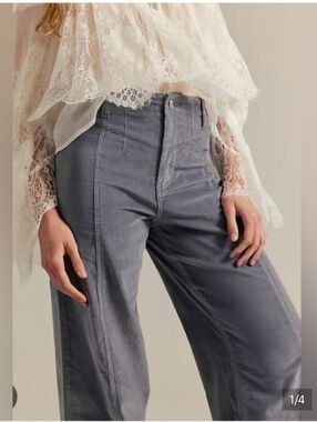 Free People Wide-Leg Cord Pants in Slate Gray